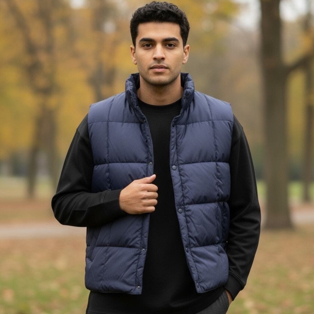 Lands’ End Men’s Navy Goose Down Fill Insulated Puffer Vest L 42–44 Gorpcore